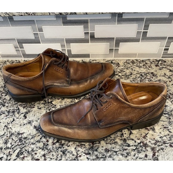 Ecco Cario Men’s Brown Leather Apron Toe Dress Shoes Size 43 (US 10) Extra Width - Picture 1 of 10